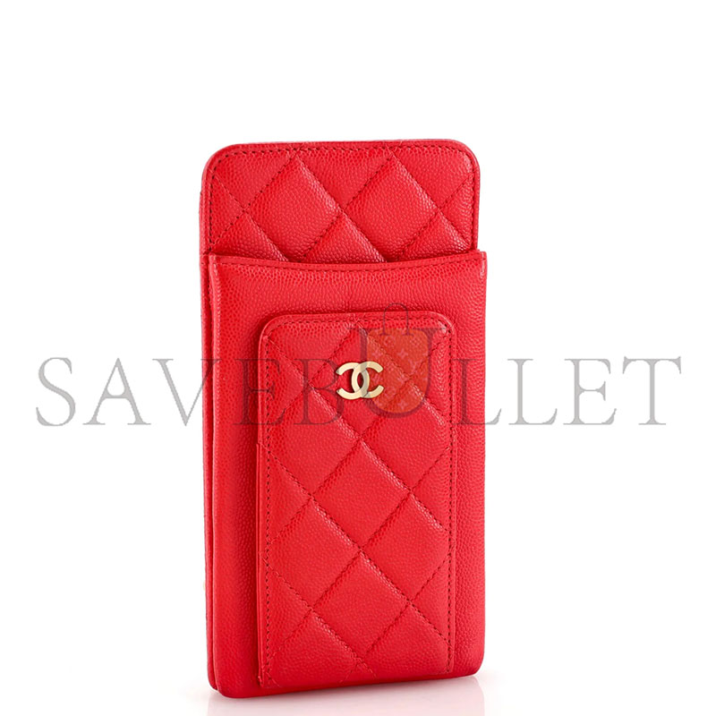 CHANEL CAVIAR QUILTED CC PHONE HOLDER RED (18*10*3cm)